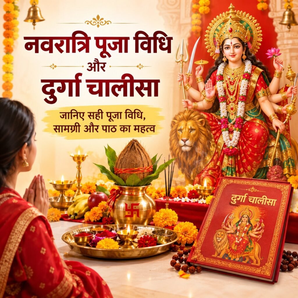 नवरात्रि पूजा विधि और दुर्गा चालीसा जानिए सही पूजा विधि, सामग्री और पाठ का महत्व